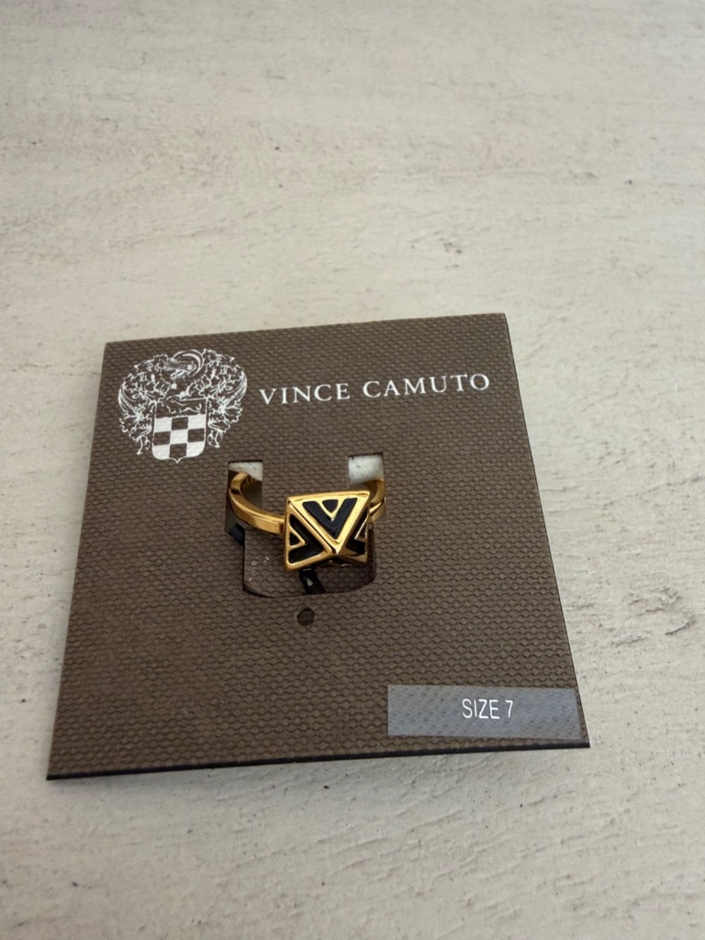 Vince Camuto Gold Ring with Black Geometric Inlay